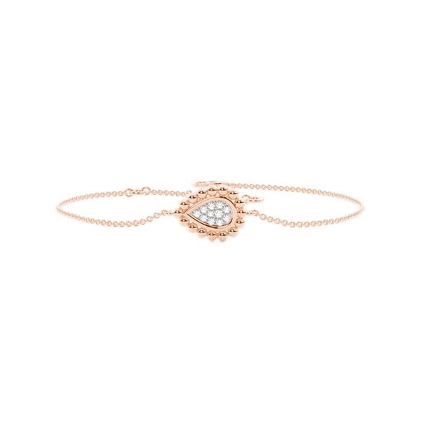 Round Diamond pave set beaded pear shape delicate chain bracelet