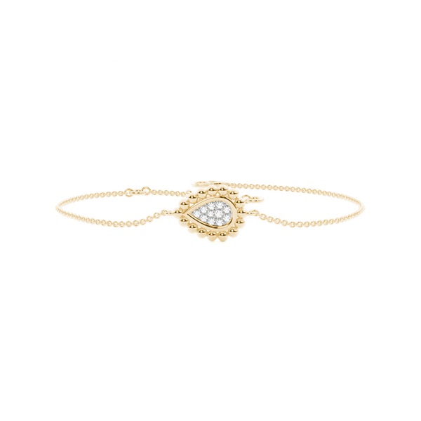 Round Diamond pave set beaded pear shape delicate chain bracelet