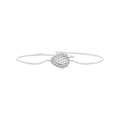 Round Diamond pave set beaded pear shape delicate chain bracelet