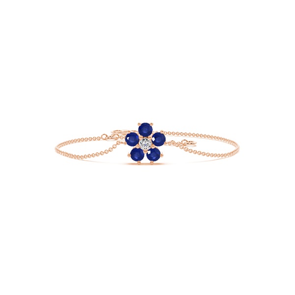 Round Blue Sapphire Floral Delicate Chain Bracelet