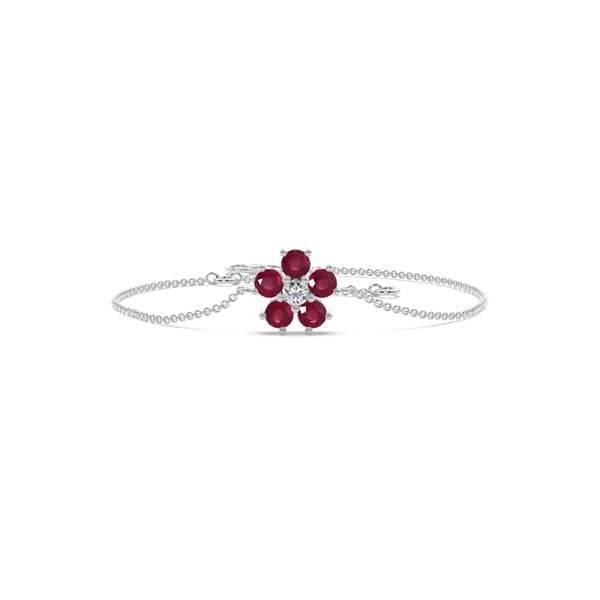 Round Ruby Floral Delicate Chain Bracelet
