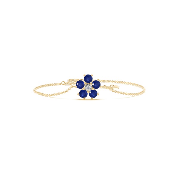 Round Blue Sapphire Floral Delicate Chain Bracelet