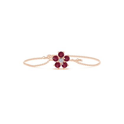 Round Ruby Floral Delicate Chain Bracelet