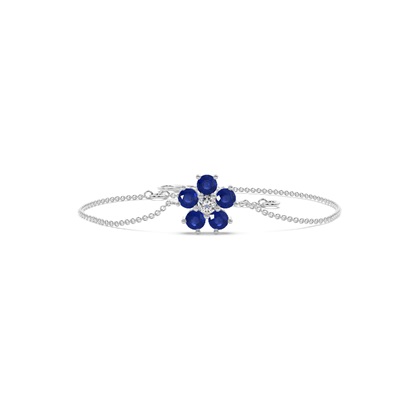 Round Blue Sapphire Floral Delicate Chain Bracelet