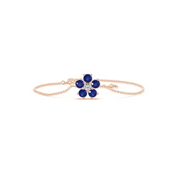 Round Blue Sapphire Floral Delicate Chain Bracelet