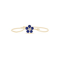 Round Blue Sapphire Floral Delicate Chain Bracelet