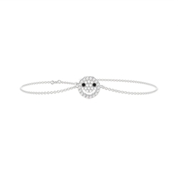 Pave Set Round Diamond Smiley Delicate Chain Bracelet