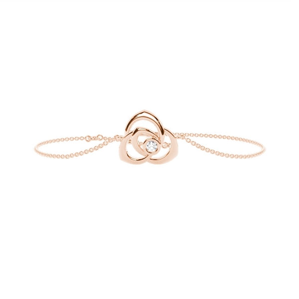 Zarter Diamant-Armband mit rundem Stein in Zargenfassung und Roségold-Kette