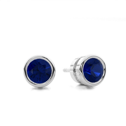 Round Blue Sapphire Stud Earring