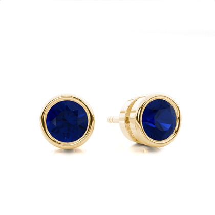 Round Blue Sapphire Stud Earring