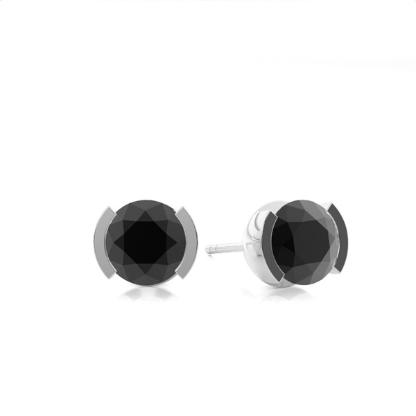 White Gold Round Black Diamond Earrings