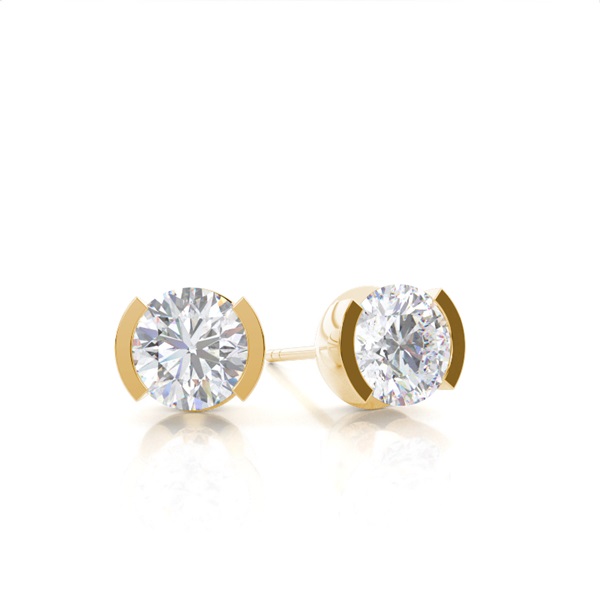 Half Bazel Setting Round Moissanite Stud Earring