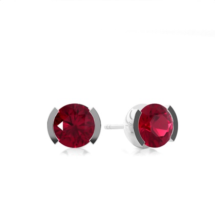 Round Ruby Diamond Earrings
