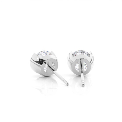 Half Bazel Setting Round Moissanite Stud Earring