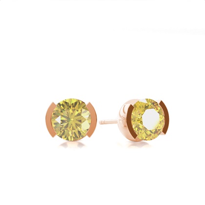 Semi Bezel Yellow Diamond Stud Earring