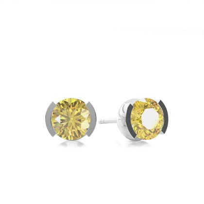 Semi Bezel Yellow Diamond Stud Earring