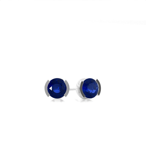 Blue Sapphire Stud Round Earring