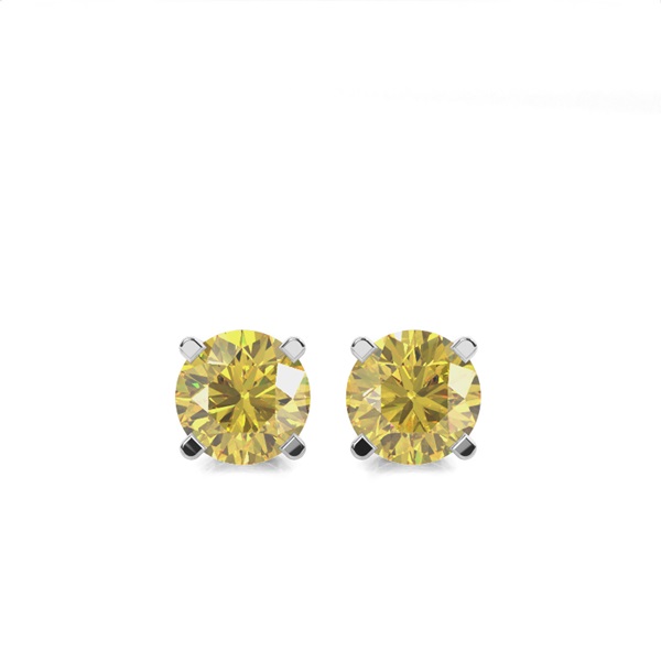 4 Prong  Yellow Diamond Stud Earring