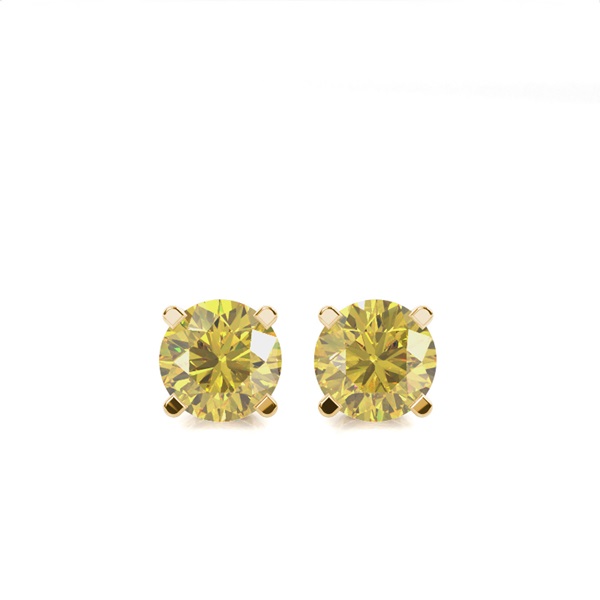 4 Prong  Yellow Diamond Stud Earring