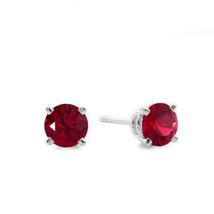 4 Prong Setting Round Ruby Stud Earring