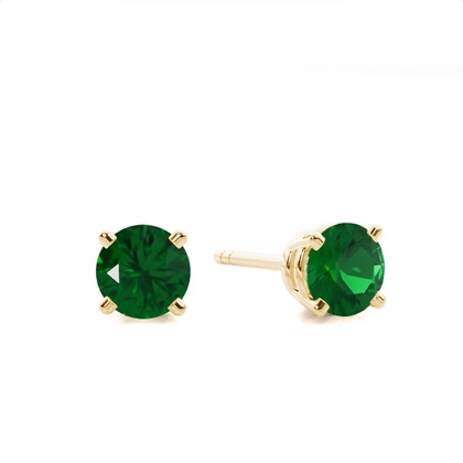Yellow Gold Emerald Earrings Diamond