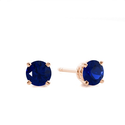 4 Prong Setting Round Blue Sappphire Stud Earring