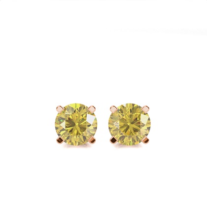 4 Prong  Yellow Diamond Stud Earring