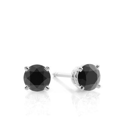 White Gold Round Black Diamond Earrings