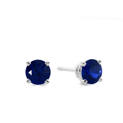 4 Prong Setting Round Blue Sappphire Stud Earring