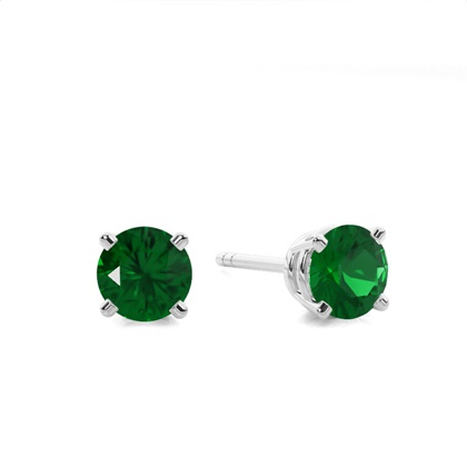 4 Prong Setting Round Emerald Stud Earring