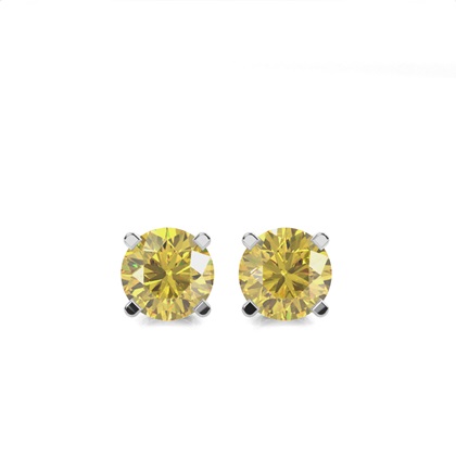 4 Prong  Yellow Diamond Stud Earring
