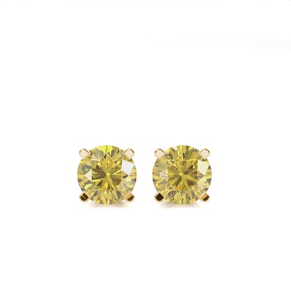 4 Prong  Yellow Diamond Stud Earring