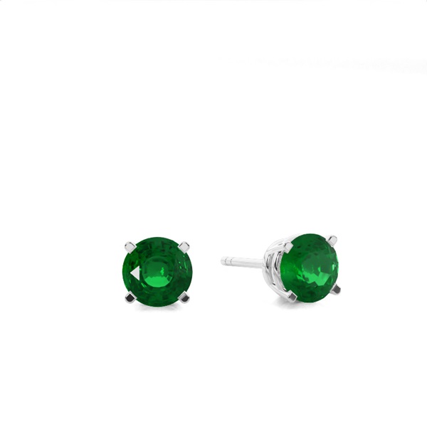 4 Prong Setting Round Emerald Stud Earring