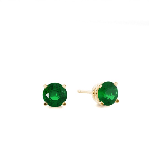 4 Prong Setting Round Emerald Stud Earring