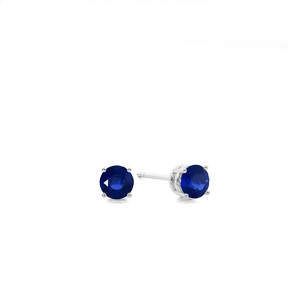 4 Prong Setting Round Blue Sapphire Stud Earring