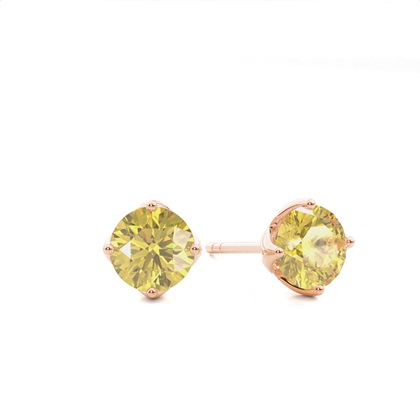 4 Prong Yellow Diamond Stud Earring