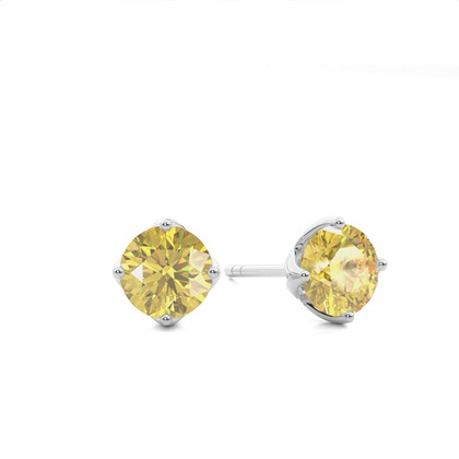 4 Prong Yellow Diamond Stud Earring