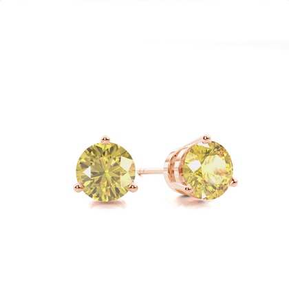 3 Prong  Yellow Diamond Stud Earring