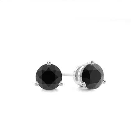 White Gold Round Black Diamond Earrings