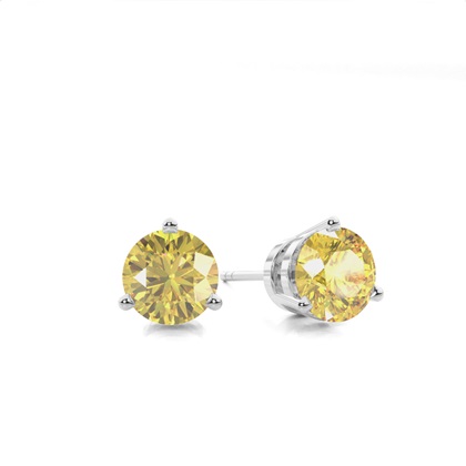 3 Prong  Yellow Diamond Stud Earring