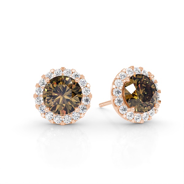 White Gold Round Champagne Diamond Halo Earrings