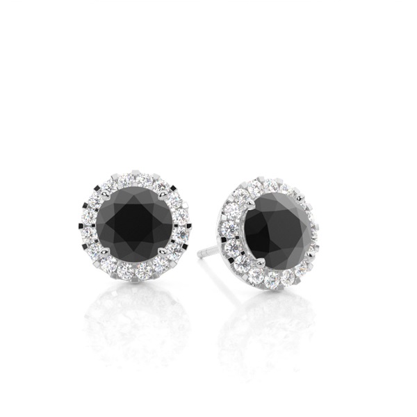 White Gold Round Black Diamond Earrings