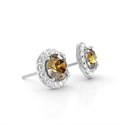 Weißgold-Runder Champagner-Diamant-Halo-Ohrringe