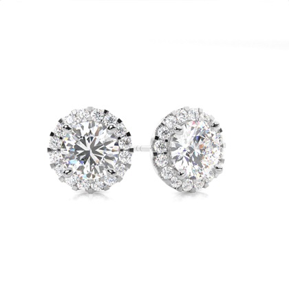 White Gold Round Diamond Halo Earrings