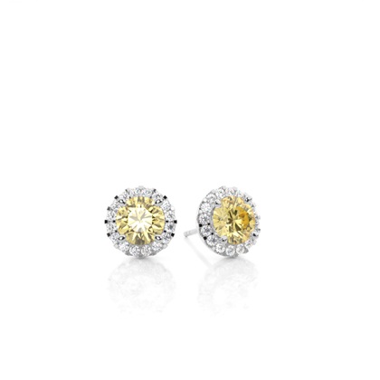 Yellow Diamond Halo Earrings