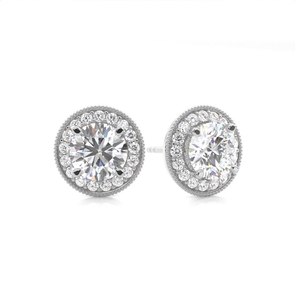 White Gold Round Diamond Halo Earrings