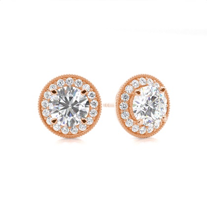 Rose Gold Halo Diamond Earrings