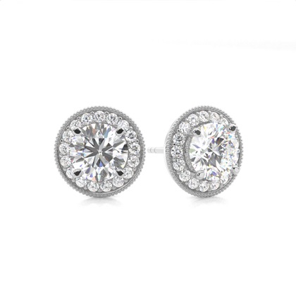 White Gold Round Diamond Halo Earrings