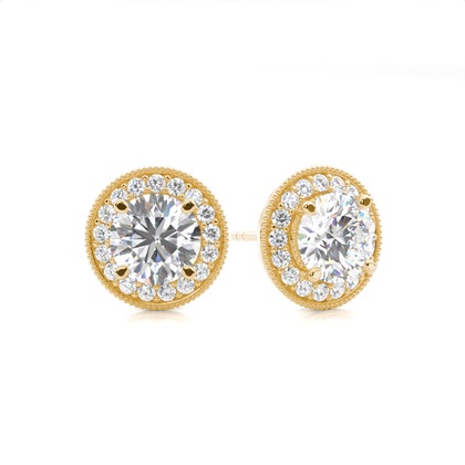 Yellow Gold Halo Diamond Earrings