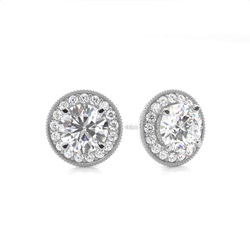 White Gold Round Diamond Halo Earrings
